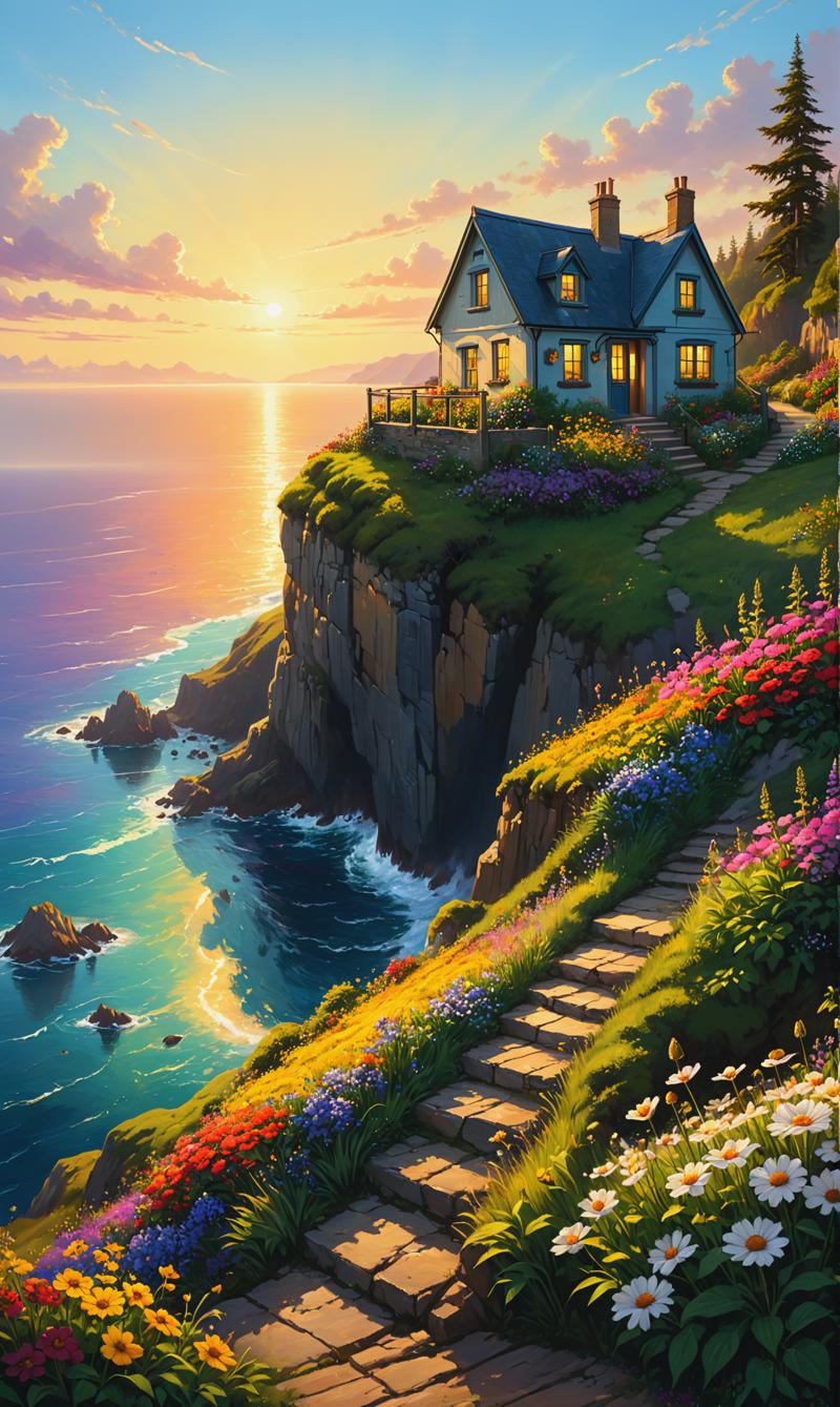 02171-2259250638-A breathtaking digital painting depicting a small countryside cottage perched on the edge of a towering cliff overlooking a vast.png